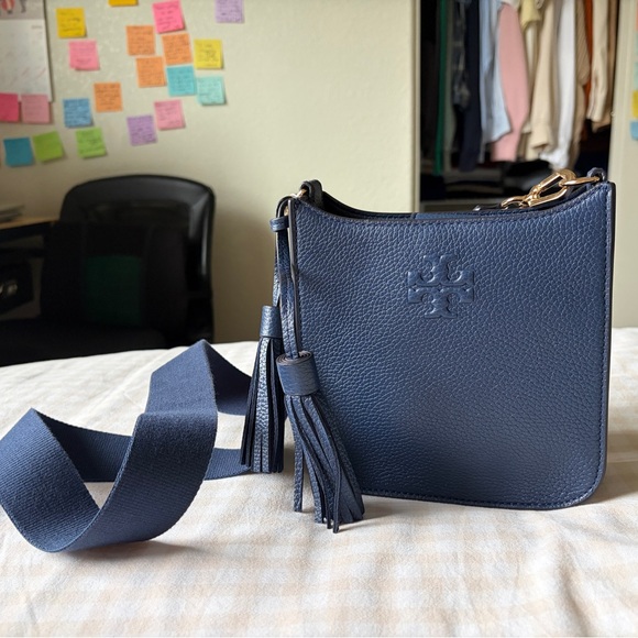 Tory Burch Handbags - Tory Burch Navy Leather Tassel Crossbody Bag